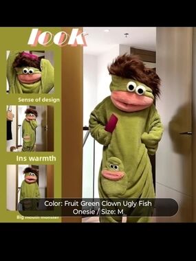 Unisex Goofy Monster Onesie Hooded Fleece Warm Cozy Adult One Piece Pajamas